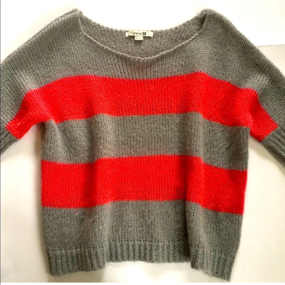 Forever 21 Sweater Red & Grey Color Block Pullover